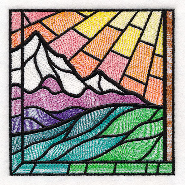 Stained Glass Cross at Sunrise Scene (Set)