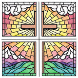 Stained Glass Cross at Sunrise Scene (Set)