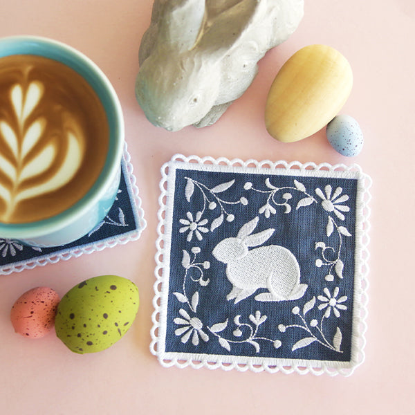 Lace Edge Spring Bunny Coaster (In-the-Hoop)