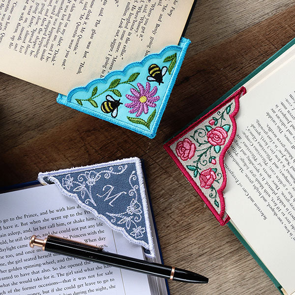 Bee and Florals Corner Bookmark (In-the-Hoop)