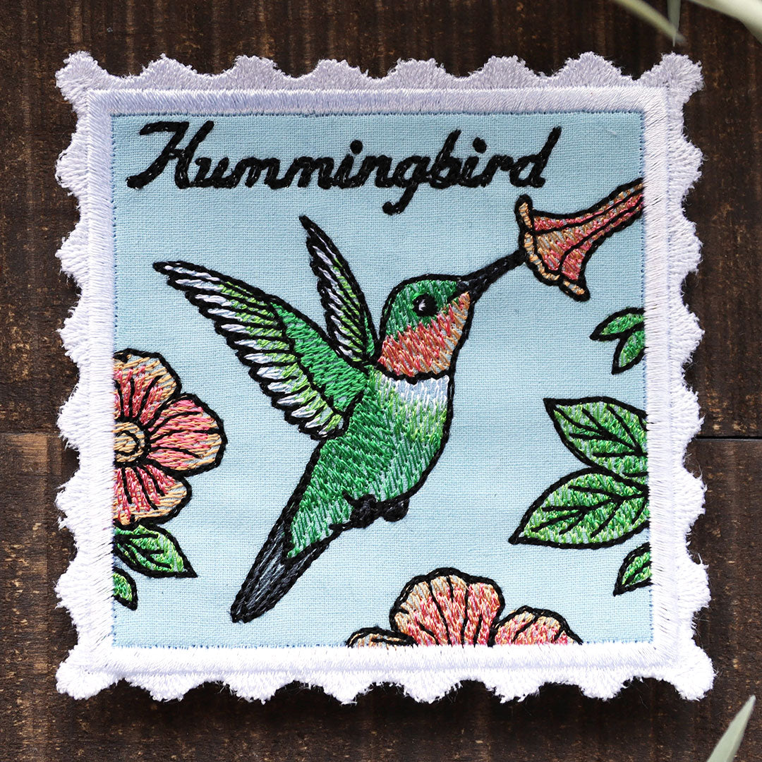 Lace Edge Bird Stamp Coaster - Hummingbird (In-the-Hoop)