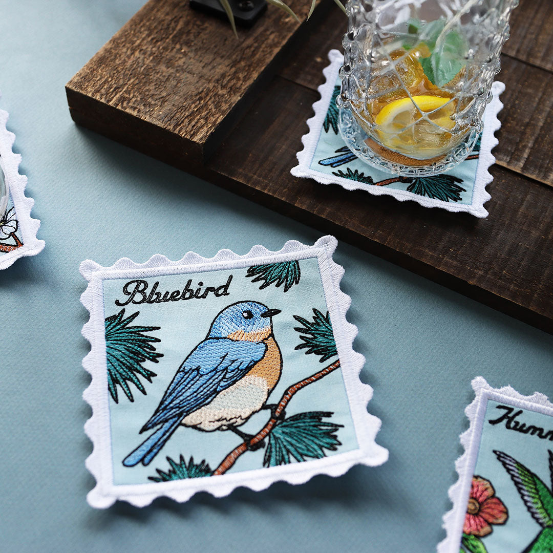 Lace Edge Bird Stamp Coaster - Bluebird (In-the-Hoop)