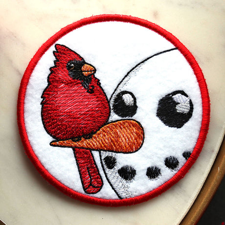 Sweet Peeking Snowman with Male Cardinal Coaster (In-the-Hoop)