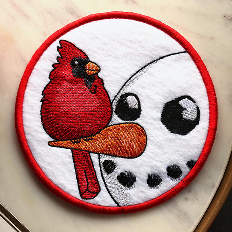 Sweet Peeking Snowman with Male Cardinal Coaster (In-the-Hoop)