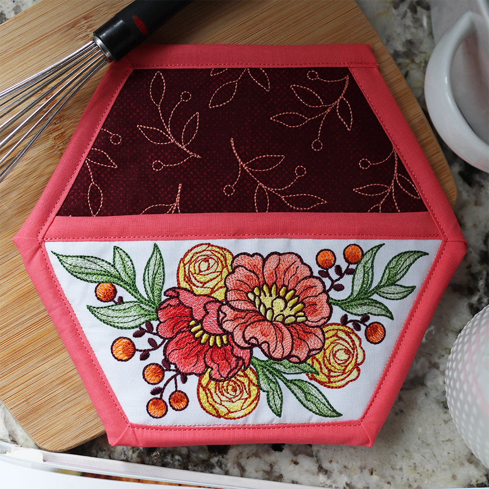 Autumn Blooms Hexagon Pocket Potholder