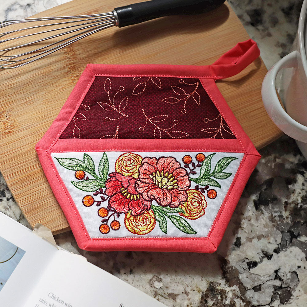 Autumn Blooms Hexagon Pocket Potholder