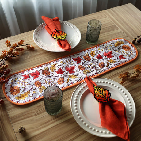 Autumn Floral & Leaves Table Runner Set