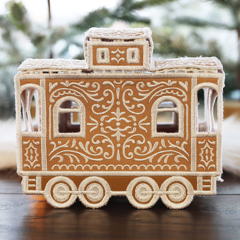 3D Christmas Gingerbread Train Caboose (In-the-Hoop)