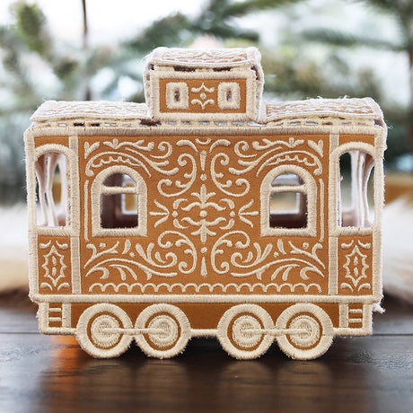 3D Christmas Gingerbread Train Caboose (In-the-Hoop)