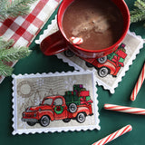 Christmas Retro Truck Stamp Mug Rug (In-the-Hoop)