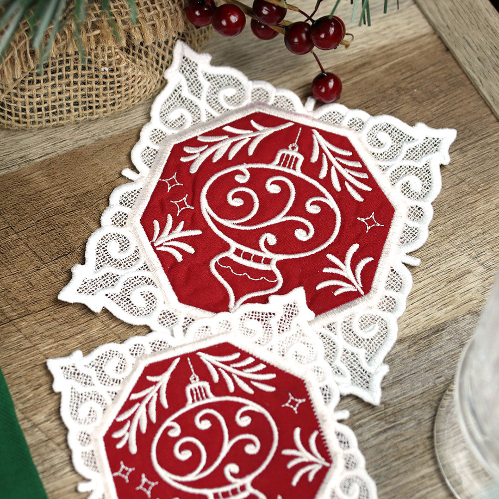 Lace Edge Christmas Coaster - Ornament (In-the-Hoop)
