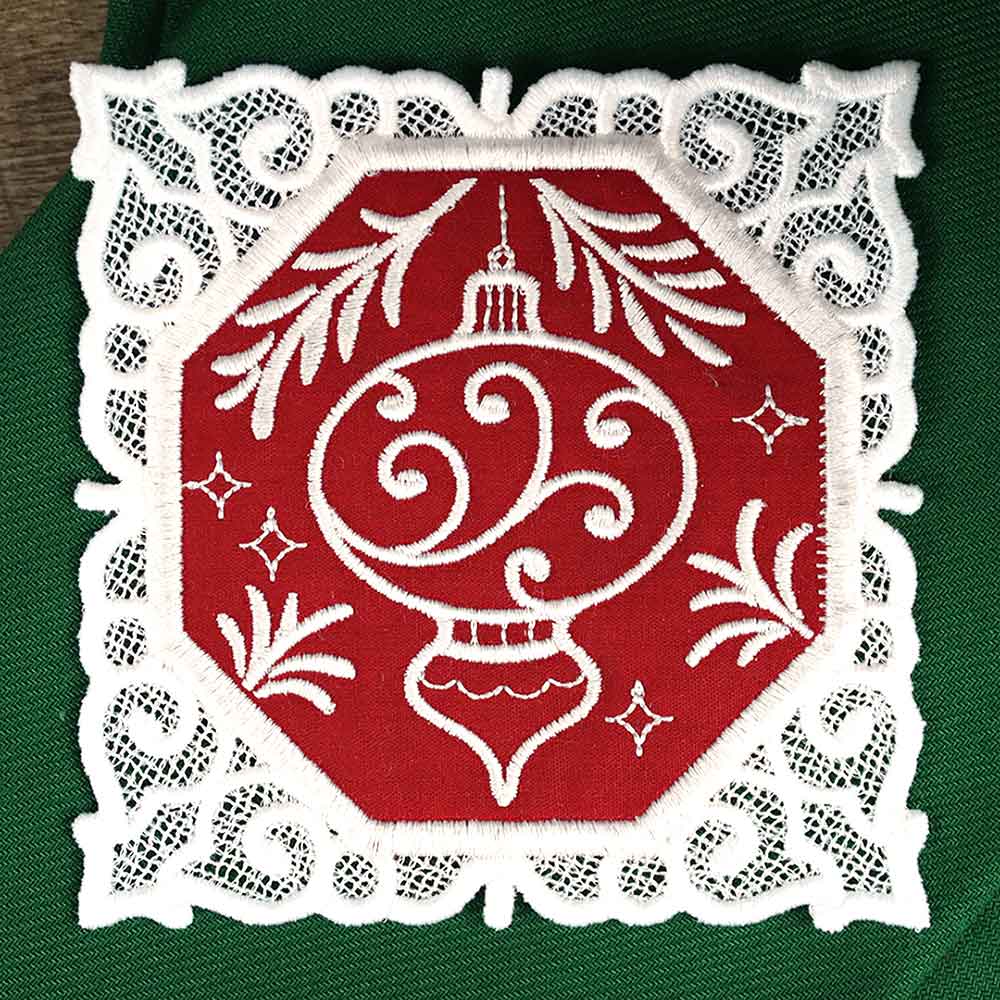 Lace Edge Christmas Coaster - Ornament (In-the-Hoop)