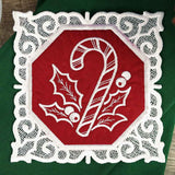 Lace Edge Christmas Coaster - Candy Cane (In-the-Hoop)