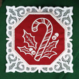 Lace Edge Christmas Coaster - Candy Cane (In-the-Hoop)