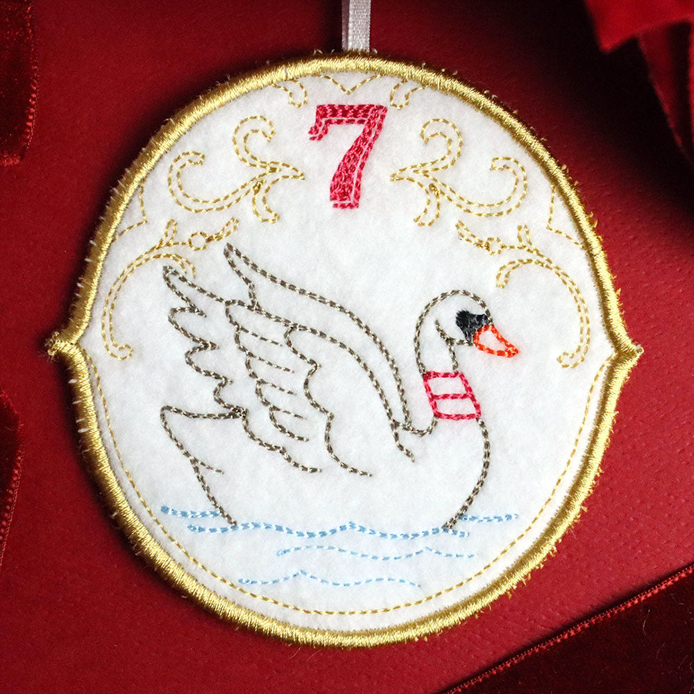 Regal 12 Days of Christmas - Seven Swans-A-Swimming Ornament (In-the-Hoop)