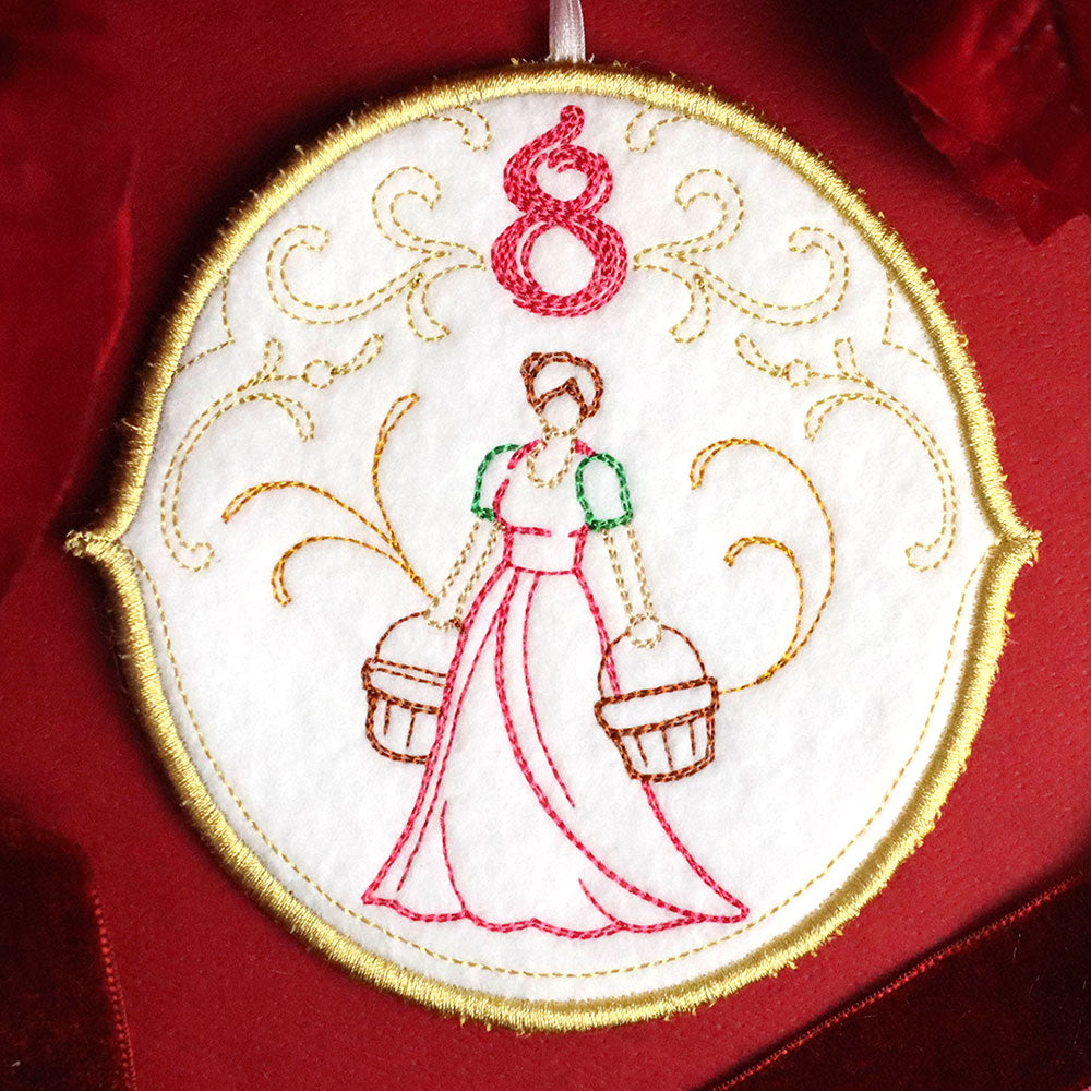 Regal 12 Days of Christmas - Eight Maids-A-Milking Ornament (In-the-Hoop)