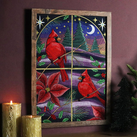 Christmas Night Cardinals Panel Scene