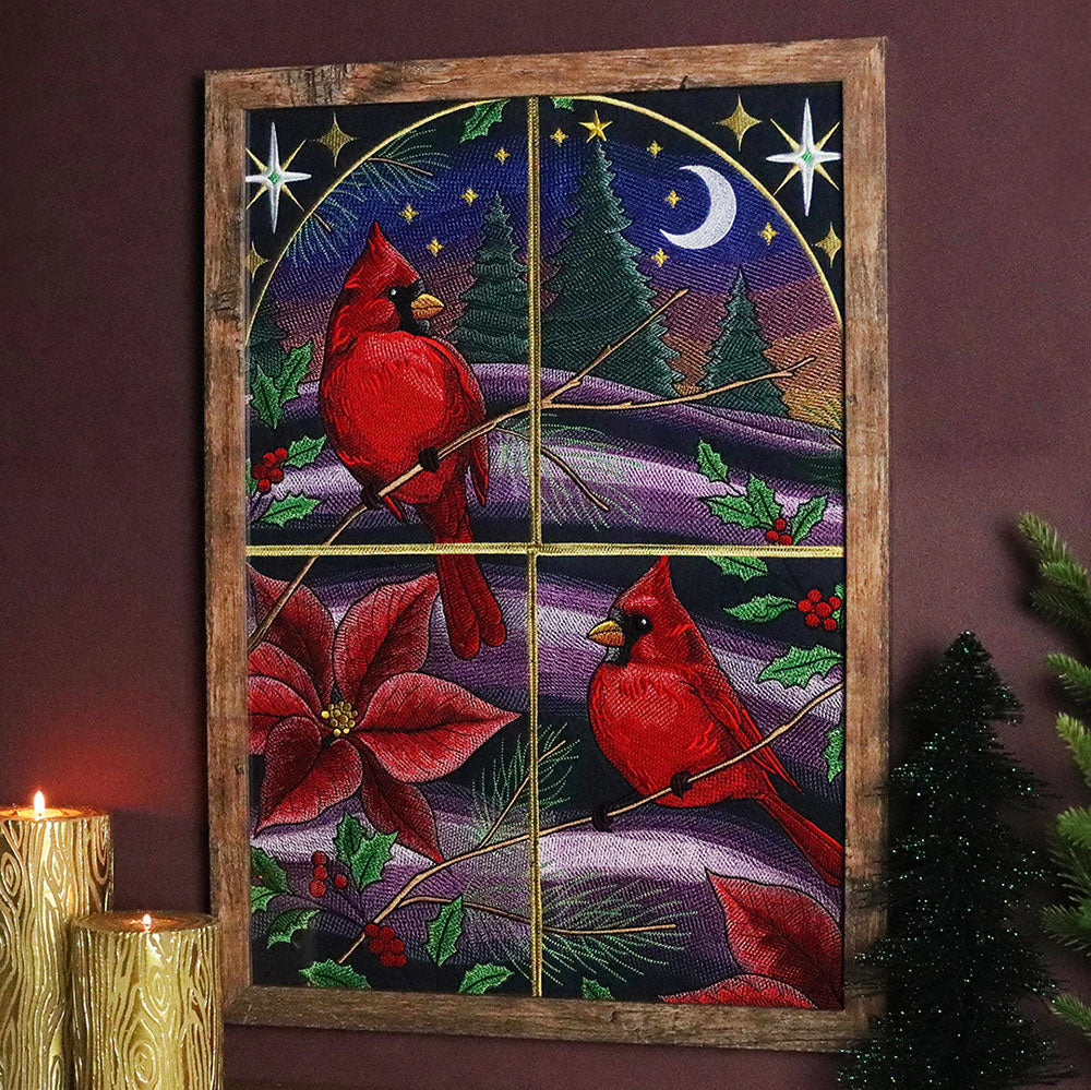 Christmas Night Cardinals Panel Scene