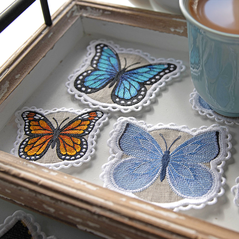 Lace Edge Butterfly Coaster - Spring Azure (In-the-Hoop)