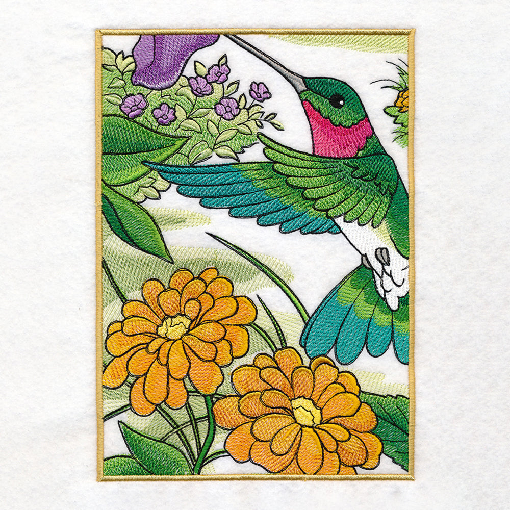 Spring Hummingbirds Panel Scene – Embroidery Library
