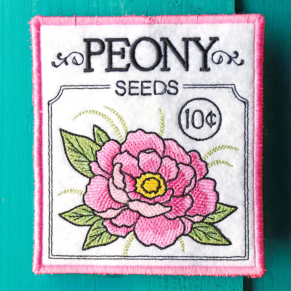 Garden Seed Packet Coaster - Peony (In-the-Hoop)