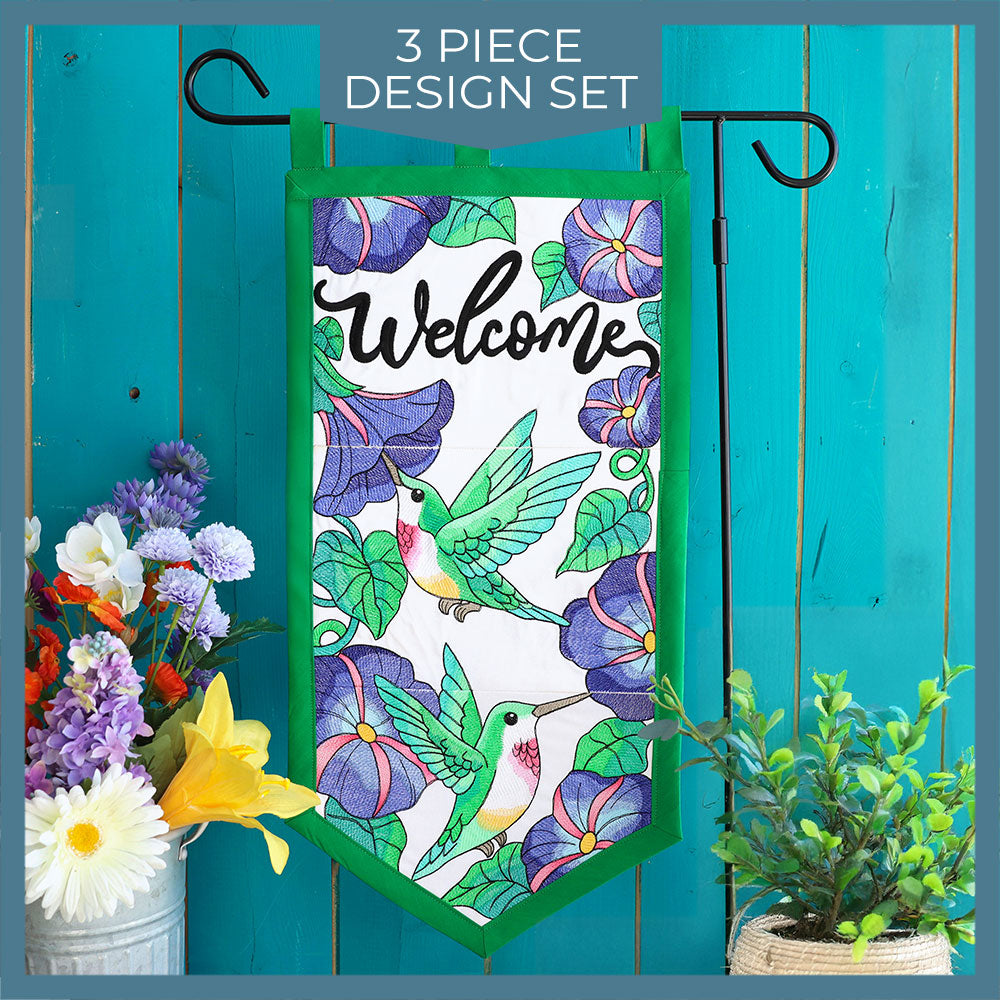 Welcome Hummingbird Garden Flag – Embroidery Library