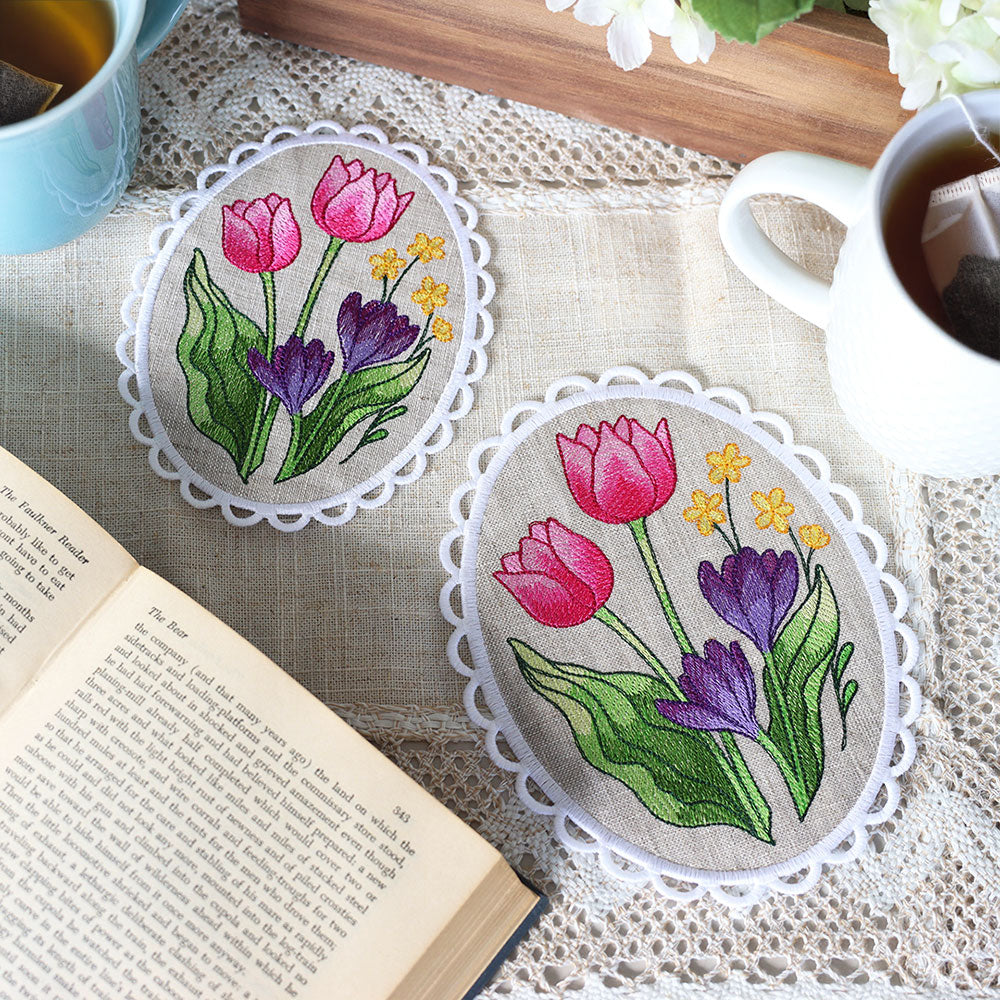 Lace Edge Floral Mug Rug  (In-the-Hoop)