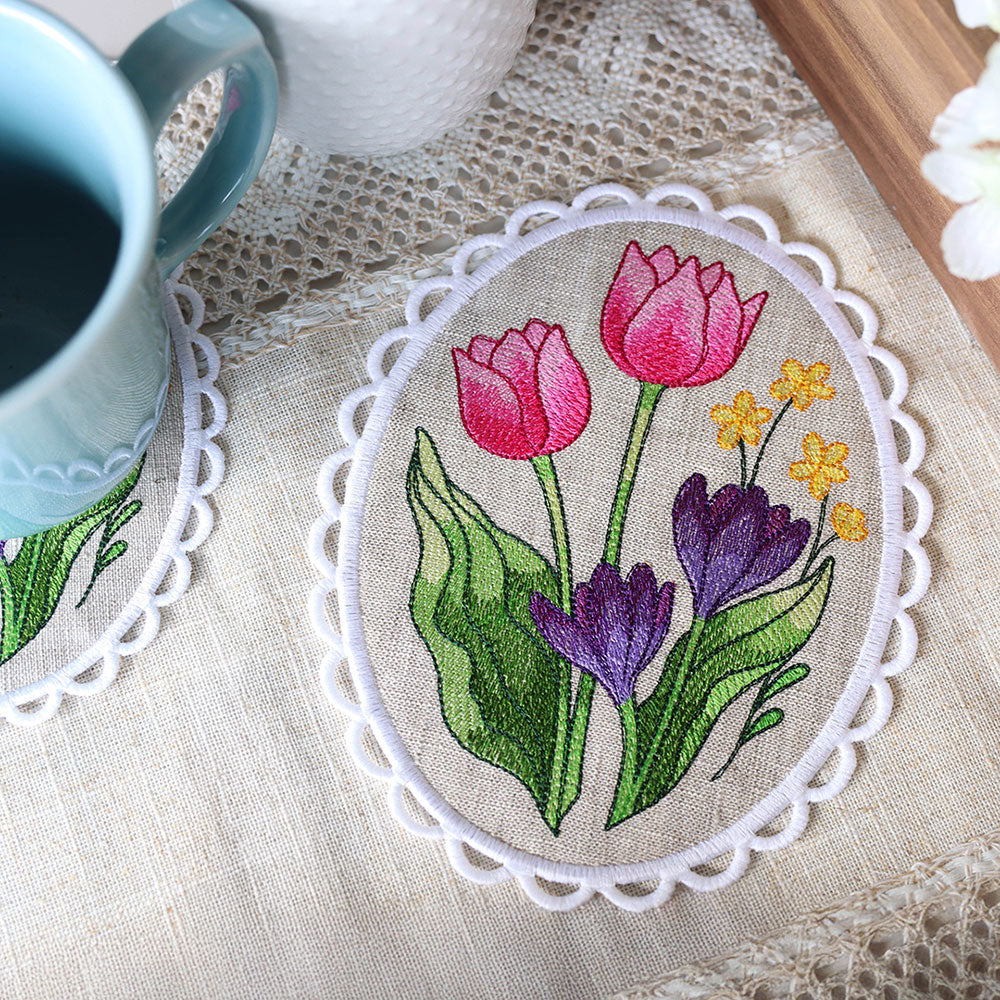 Lace Edge Floral Mug Rug  (In-the-Hoop)