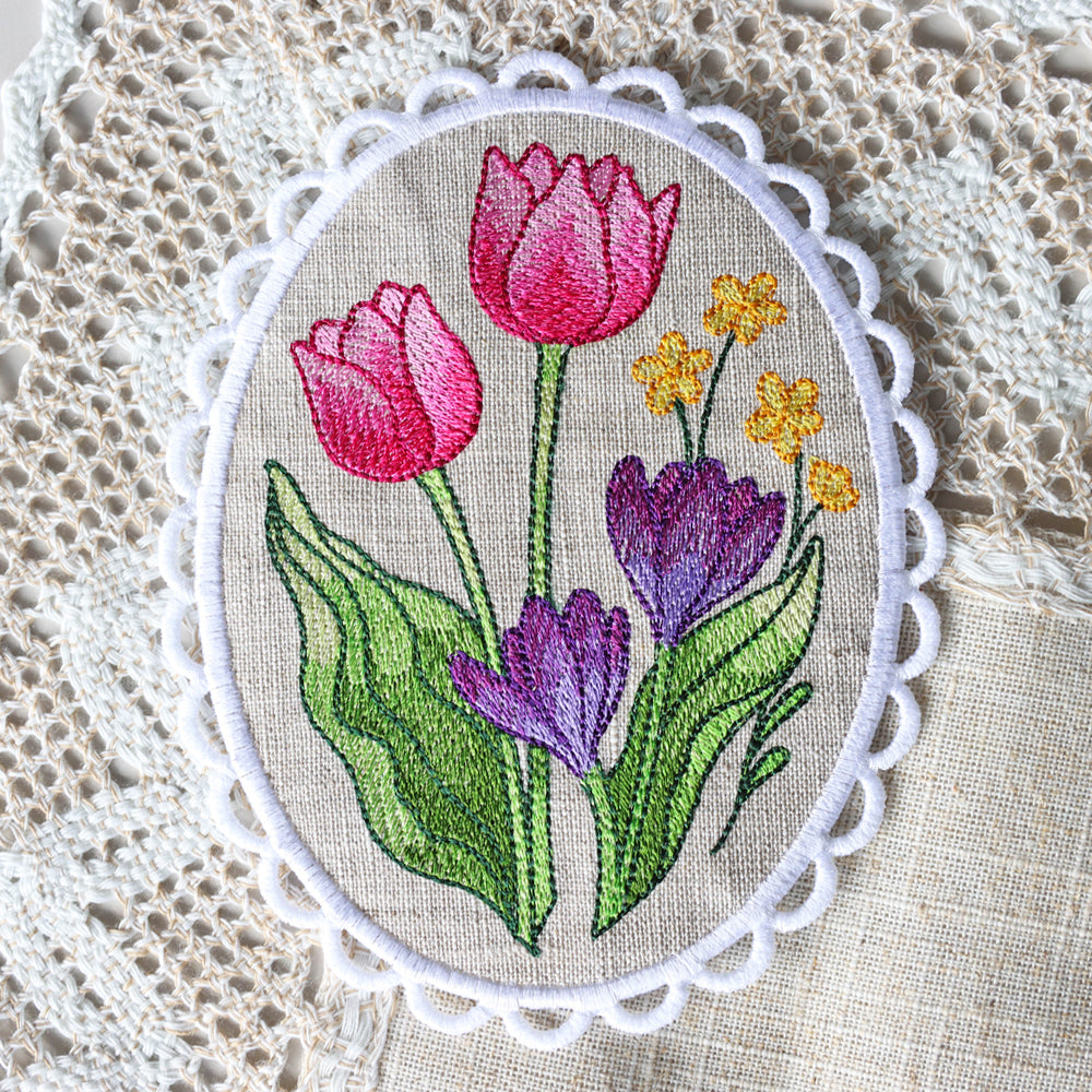 Lace Edge Floral Mug Rug  (In-the-Hoop)