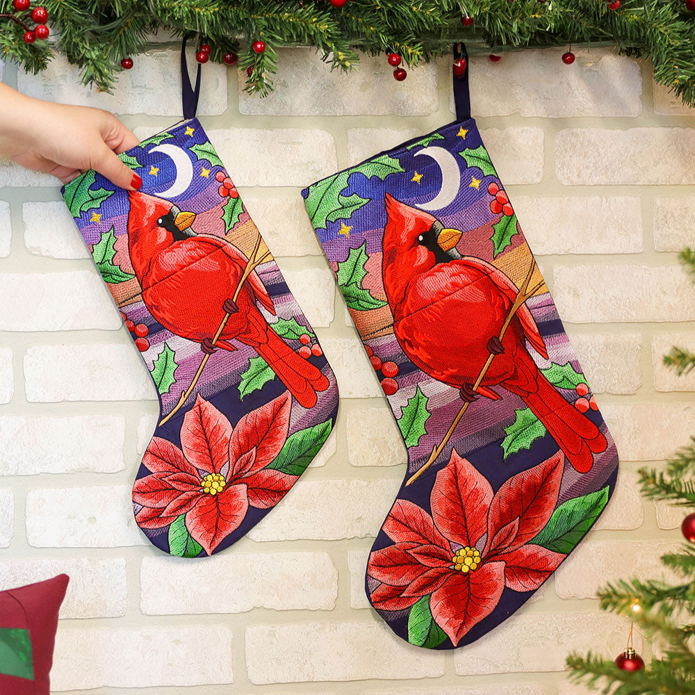 Christmas Night Cardinal Stocking Set