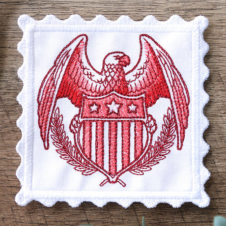 Lace Edge Americana Stamp Coaster - Eagle (In-the-Hoop)
