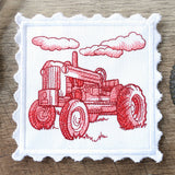 Lace Edge Americana Stamp Coaster - Tractor (In-the-Hoop)