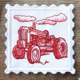 Lace Edge Americana Stamp Coaster - Tractor (In-the-Hoop)