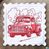 Lace Edge Americana Stamp Coaster - Truck (In-the-Hoop)