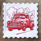 Lace Edge Americana Stamp Coaster - Truck (In-the-Hoop)