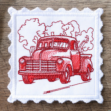 Lace Edge Americana Stamp Coaster - Truck (In-the-Hoop)