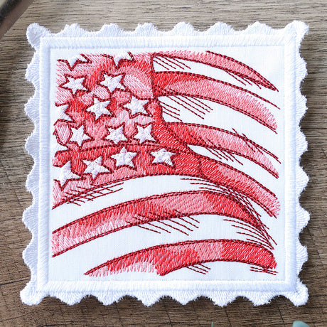 Lace Edge Americana Stamp Coaster - Flag (In-the-Hoop)