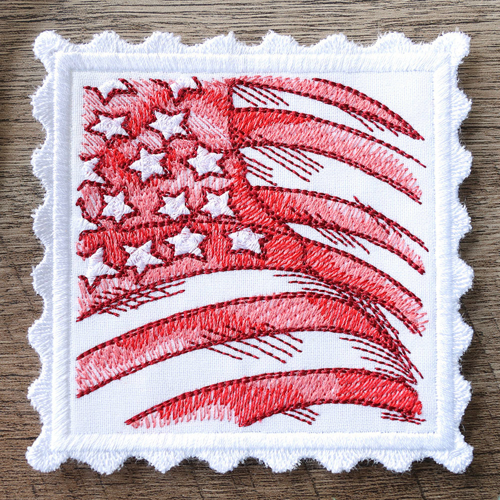 Lace Edge Americana Stamp Coaster - Flag (In-the-Hoop)