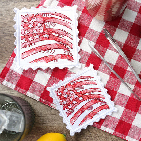 Lace Edge Americana Stamp Coaster - Flag (In-the-Hoop)