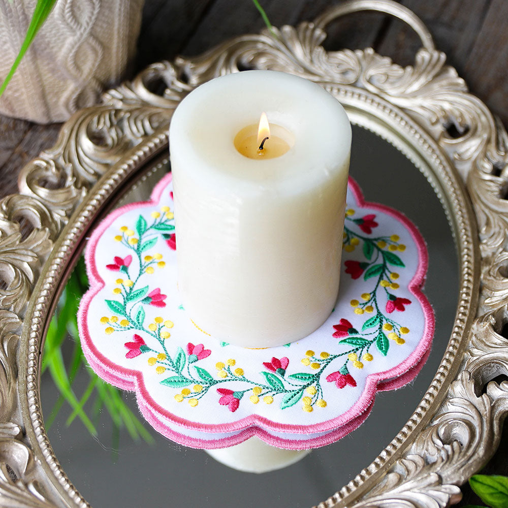 Floral Flair Candle Mat (In-the-Hoop)