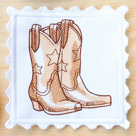 Western Stamp Coaster - Boots (In-the-Hoop)