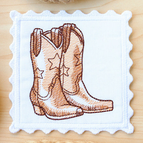 Western Stamp Coaster - Boots (In-the-Hoop)
