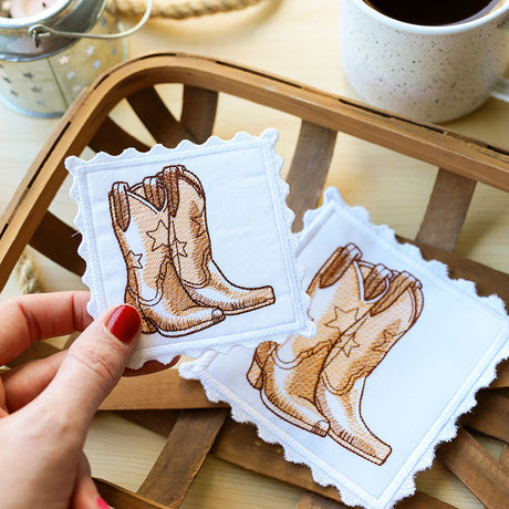 Western Stamp Coaster - Boots (In-the-Hoop)