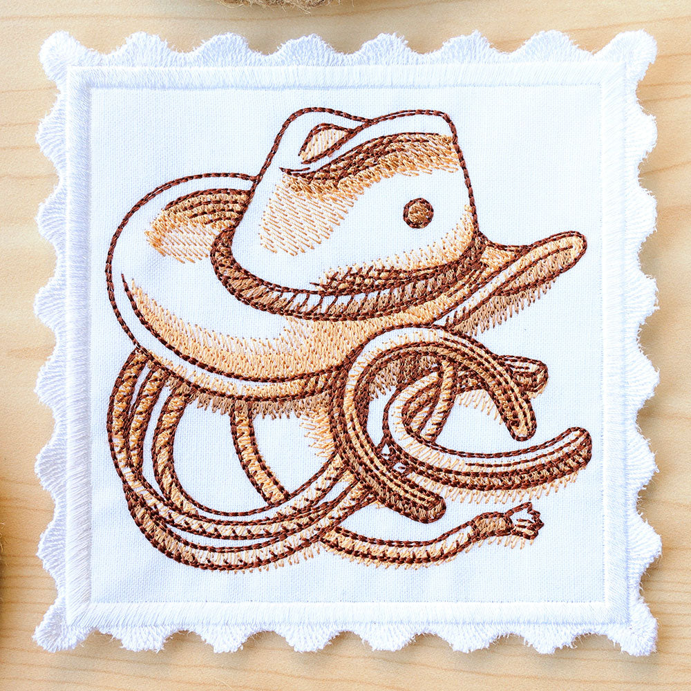 Western Stamp Coaster - Hat and Horseshoes (In-the-Hoop)