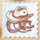 Western Stamp Coaster - Hat and Horseshoes (In-the-Hoop)