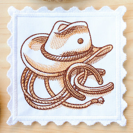 Western Stamp Coaster - Hat and Horseshoes (In-the-Hoop)
