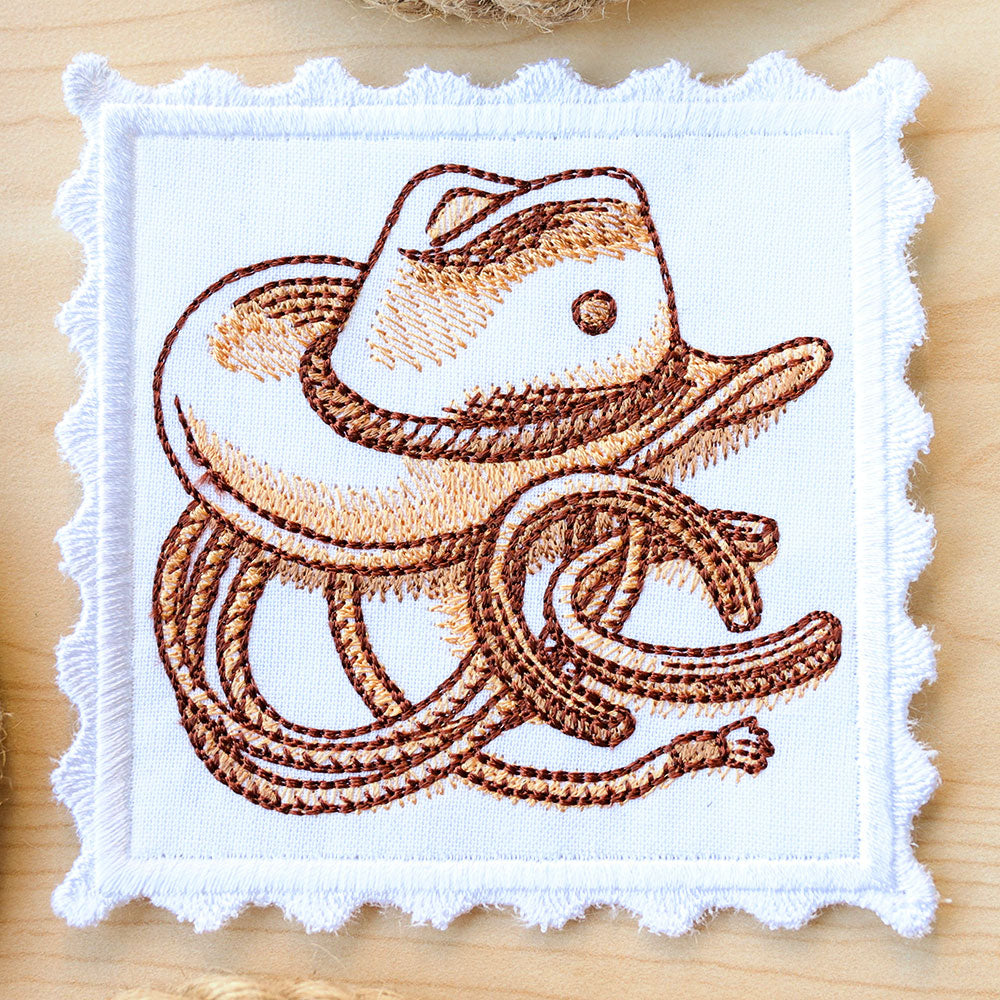 Western Stamp Coaster - Hat and Horseshoes (In-the-Hoop)