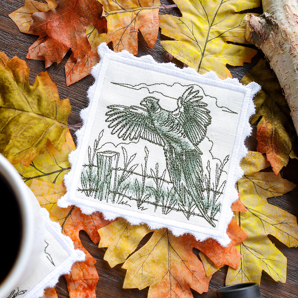 Hunting Stamp Coaster - Pheasant (In-the-Hoop)