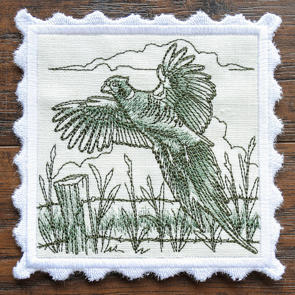 Hunting Stamp Coaster - Pheasant (In-the-Hoop)