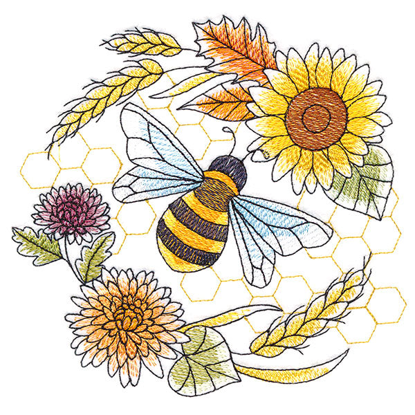 Buzzing Bee and Autumn Blooms Accent